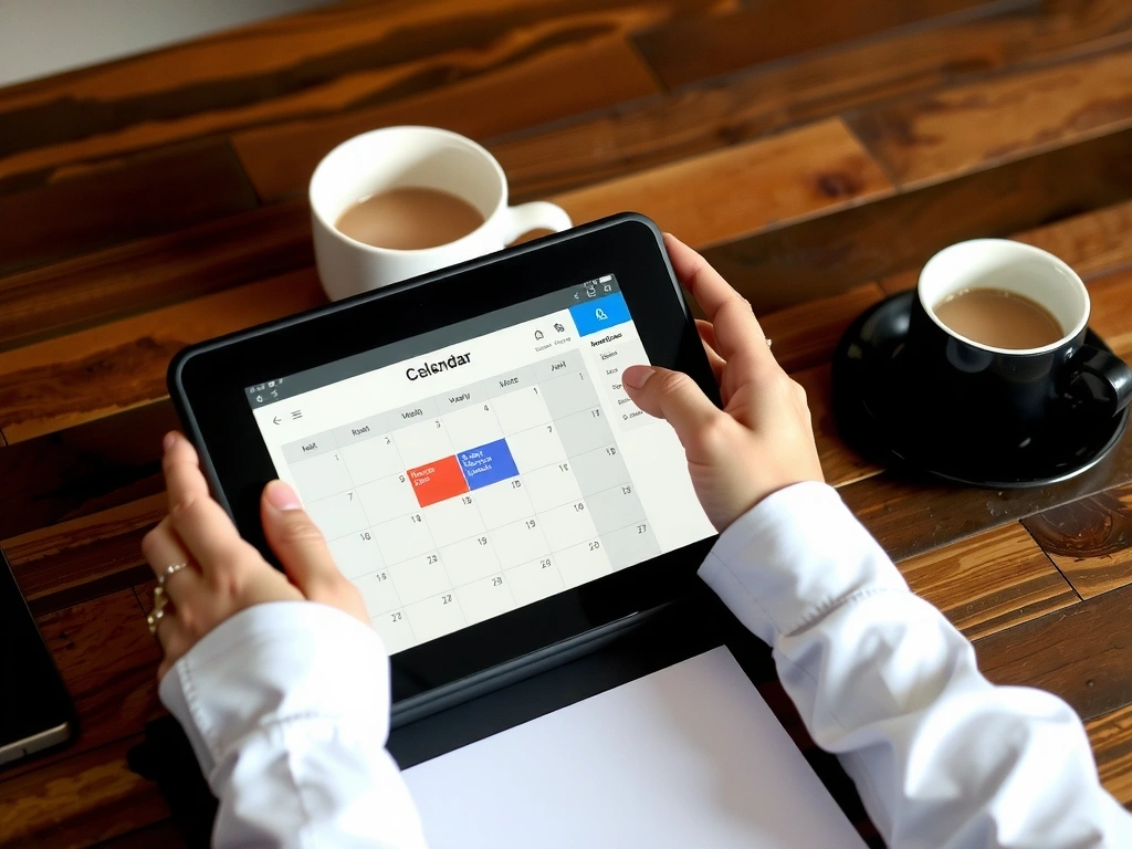 Person bucht online einen Termin auf einem Tablet