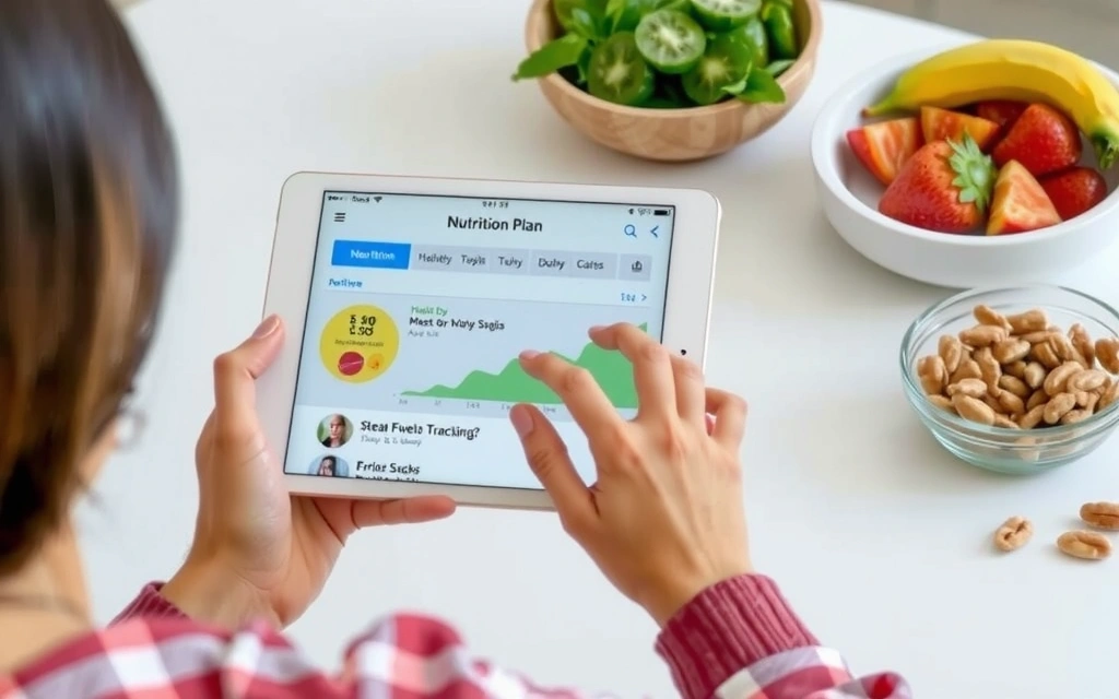 Person füllt einen Ernährungsplan auf einem Tablet aus
