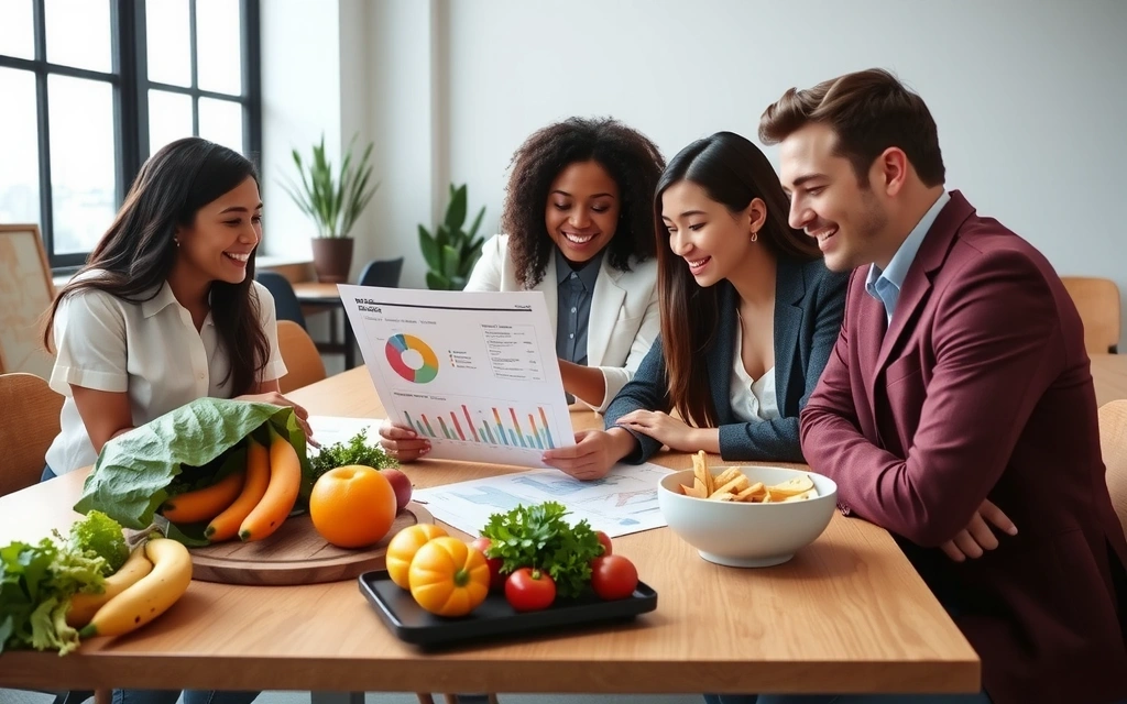 Team von Ernährungsberatern arbeitet zusammen an einem Plan